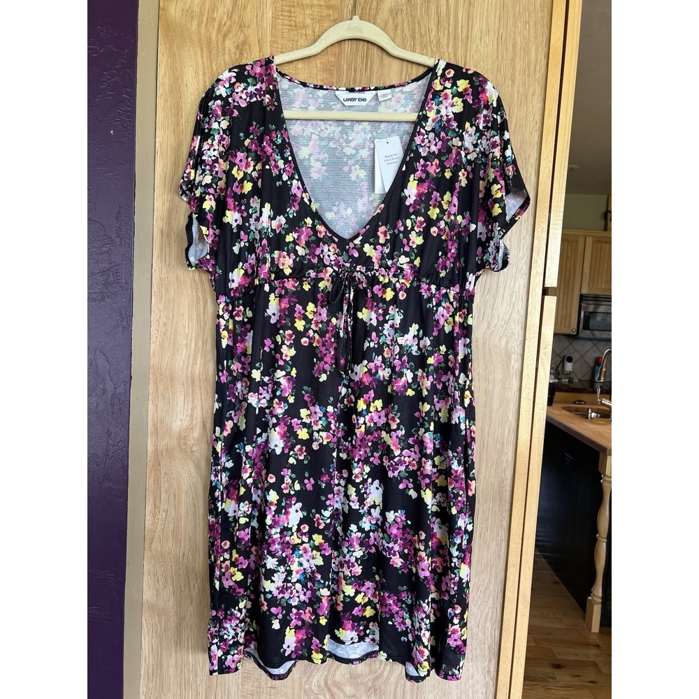 Lands' End Women's Floral Print V-Neck Swim Cover Up Dress -  M - New